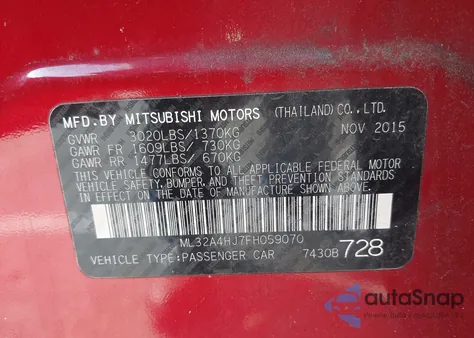 2015 Mitsubishi Mirage Rf z USA, uszkodzony, nr VIN ML32A4HJ7FH059070